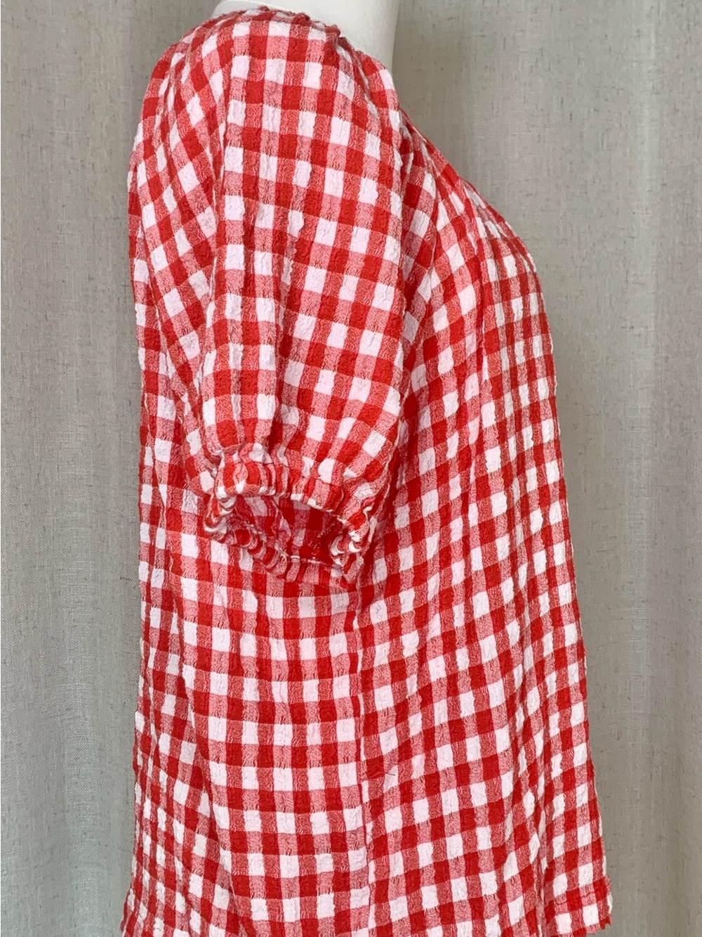 Jane + Delancey Red Gingham Button Front Puff Sleeve Blouse Size Small - Picture 3 of 6